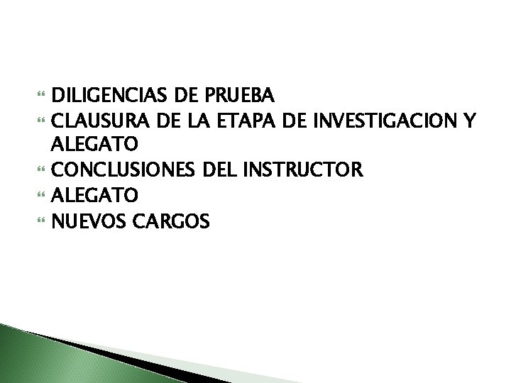  DILIGENCIAS DE PRUEBA CLAUSURA DE LA ETAPA DE INVESTIGACION Y ALEGATO CONCLUSIONES DEL