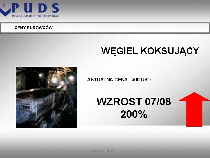 CENY SUROWCÓW WĘGIEL KOKSUJĄCY AKTUALNA CENA: 300 USD WZROST 07/08 200% www. puds. pl