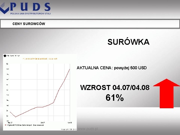 CENY SUROWCÓW SURÓWKA AKTUALNA CENA: powyżej 500 USD WZROST 04. 07/04. 08 61% www.