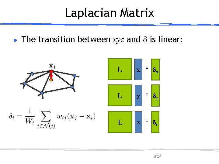 Laplacian Matrix ● The transition between xyz and is linear: March 27, 2013 L