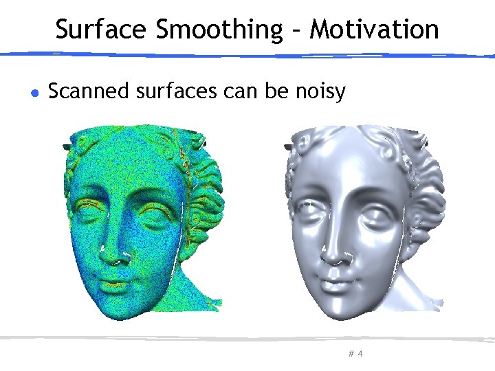 Surface Smoothing – Motivation ● Scanned surfaces can be noisy March 27, 2013 Olga