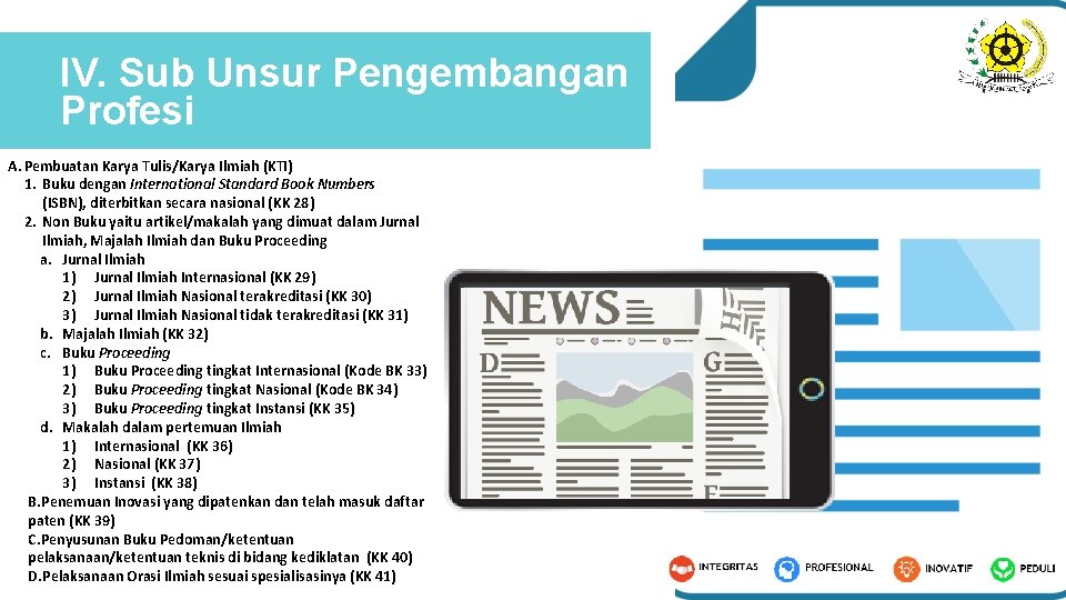 IV. Sub Unsur Pengembangan Profesi A. Pembuatan Karya Tulis/Karya Ilmiah (KTI) 1. Buku dengan