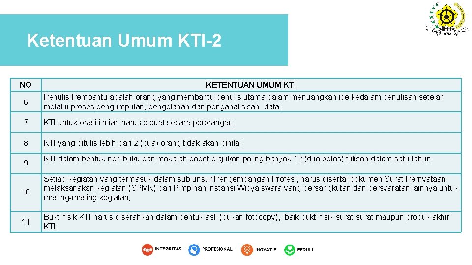 Ketentuan Umum KTI-2 NO KETENTUAN UMUM KTI 6 Penulis Pembantu adalah orang yang membantu