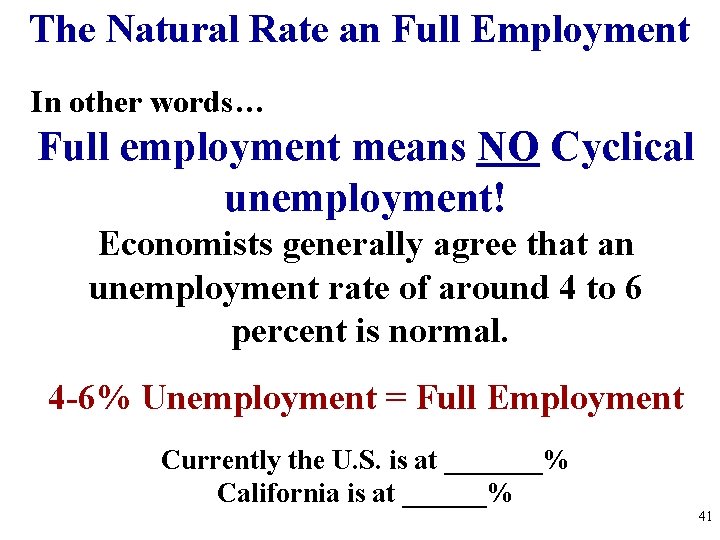 The Natural Rate an Full Employment In other words… Full employment means NO Cyclical