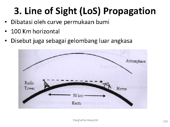 3. Line of Sight (Lo. S) Propagation • Dibatasi oleh curve permukaan bumi •
