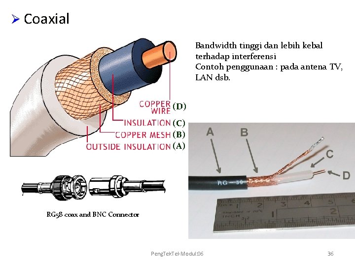 Ø Coaxial Bandwidth tinggi dan lebih kebal terhadap interferensi Contoh penggunaan : pada antena