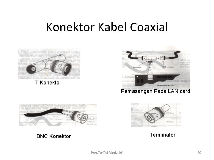 Konektor Kabel Coaxial T Konektor Pemasangan Pada LAN card Terminator BNC Konektor Peng. Tek.