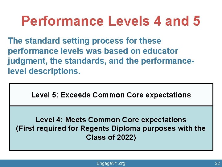 Performance Levels 4 and 5 The standard setting process for these performance levels was