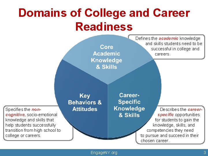 Domains of College and Career Readiness Defines the academic knowledge and skills students need