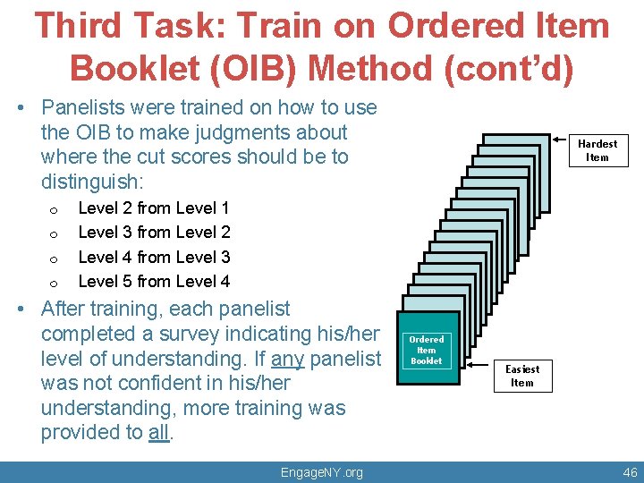 Third Task: Train on Ordered Item Booklet (OIB) Method (cont'd) • Panelists were trained