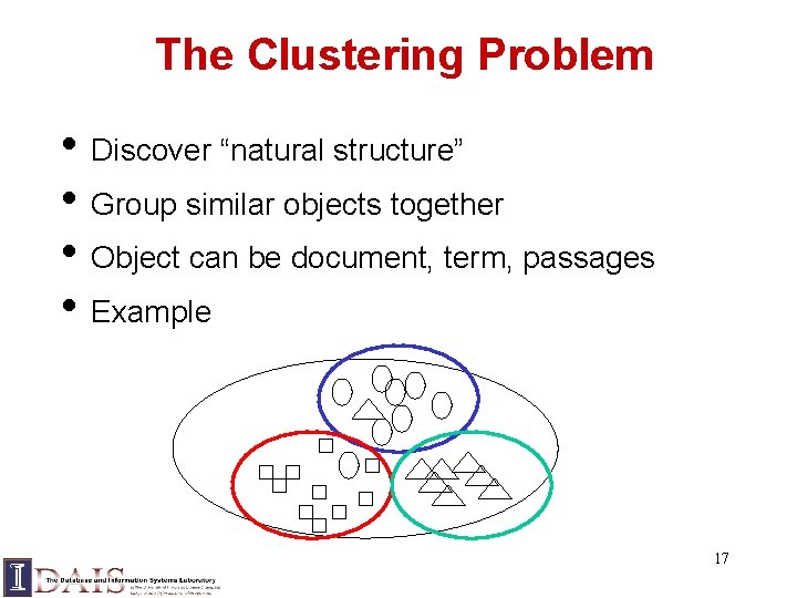 The Clustering Problem • Discover “natural structure” • Group similar objects together • Object