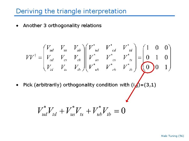 Deriving the triangle interpretation • Another 3 orthogonality relations • Pick (arbitrarily) orthogonality condition Deriving the triangle interpretation • Another 3 orthogonality relations • Pick (arbitrarily) orthogonality condition