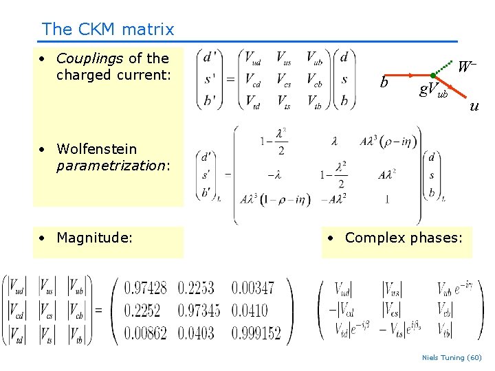The CKM matrix • Couplings of the charged current: b Wg. Vub u • The CKM matrix • Couplings of the charged current: b Wg. Vub u •