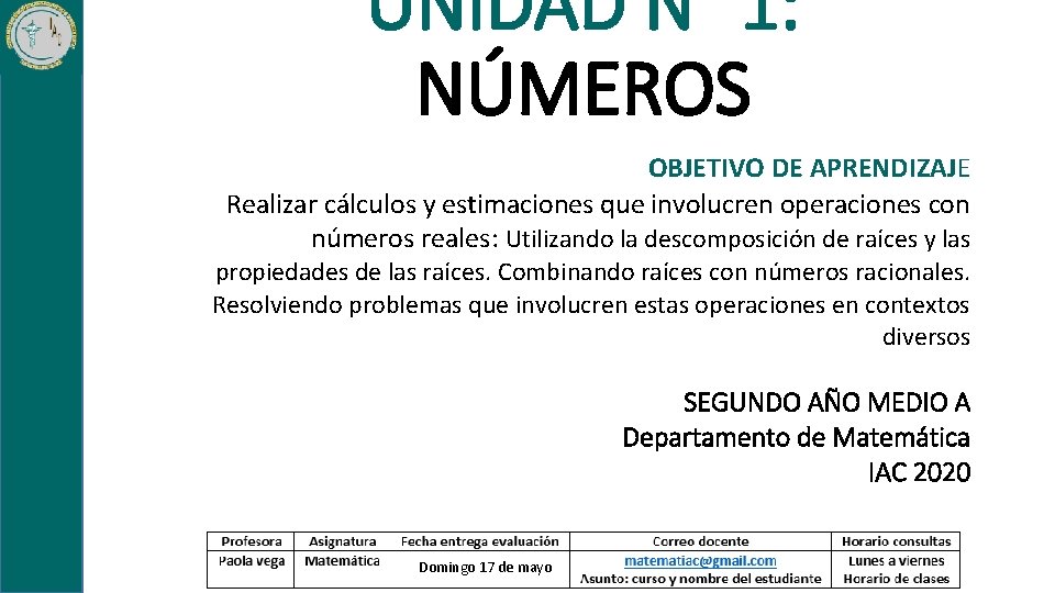 UNIDAD N° 1: NÚMEROS OBJETIVO DE APRENDIZAJE Realizar cálculos y estimaciones que involucren operaciones