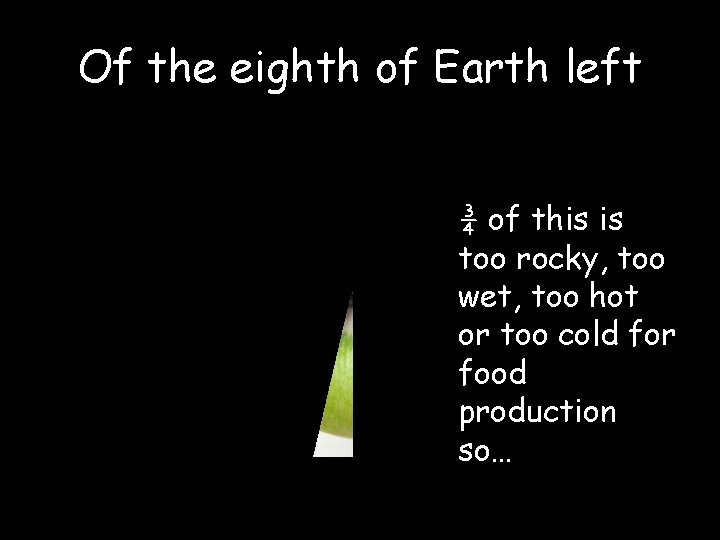 Of the eighth of Earth left ¾ of this is too rocky, too wet,