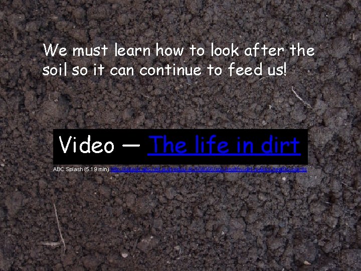 We must learn how to look after the soil so it can continue to