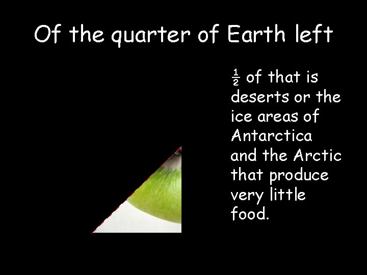 Of the quarter of Earth left ½ of that is deserts or the ice