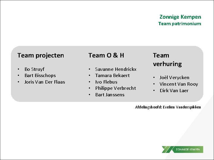 Zonnige Kempen Team patrimonium Team projecten Team O & H • Bo Struyf •