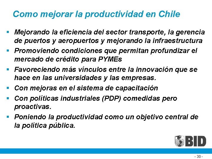 Como mejorar la productividad en Chile § Mejorando la eficiencia del sector transporte, la