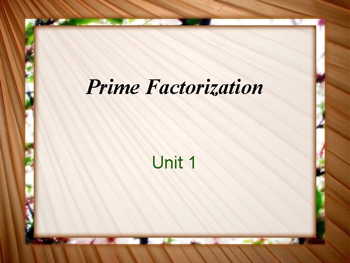 Prime Factorization Unit 1 