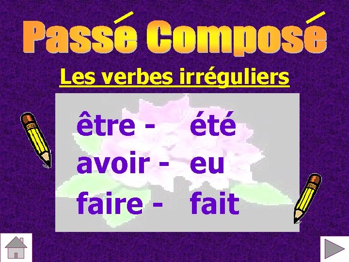 Les verbes irréguliers être - été avoir - eu faire - fait 