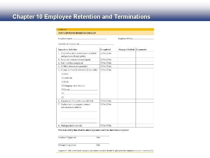 Chapter 10 Employee Retention and Terminations 