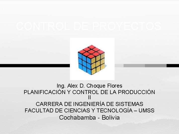 CONTROL DE PROYECTOS Ing. Alex D. Choque Flores PLANIFICACIÓN Y CONTROL DE LA PRODUCCIÓN