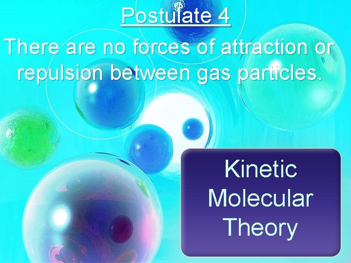 Postulate 4 There are no forces of attraction or repulsion between gas particles. Kinetic