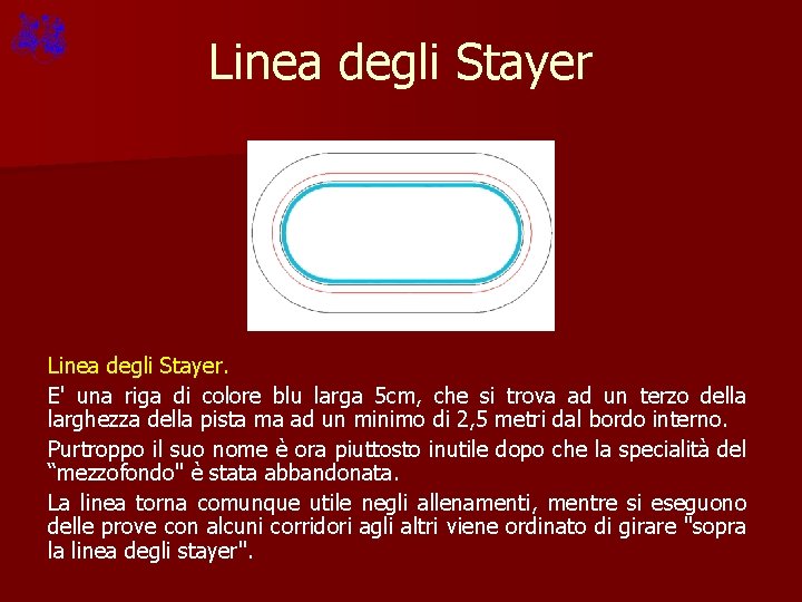 Linea degli Stayer. E' una riga di colore blu larga 5 cm, che si