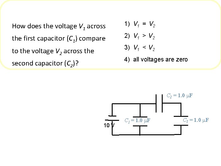 How does the voltage V 1 across 1) V 1 = V 2 the