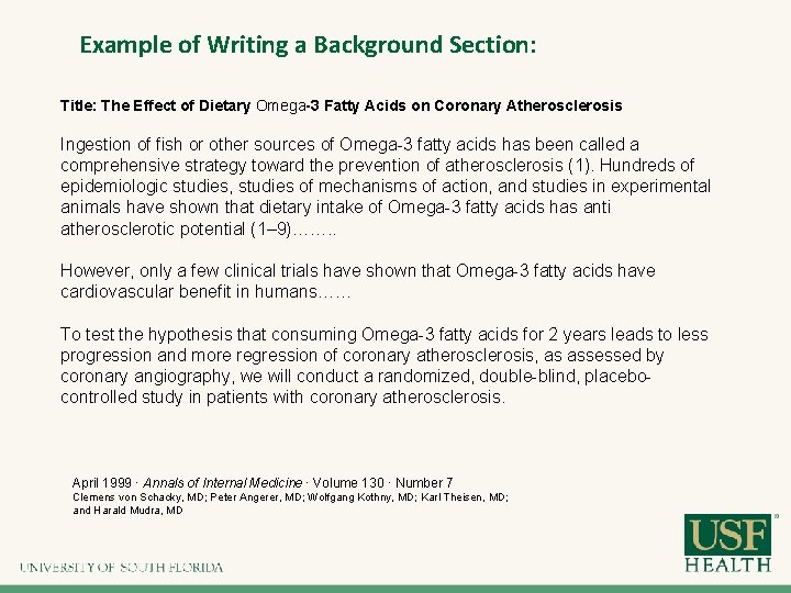 Example of Writing a Background Section: Title: The Effect of Dietary Omega-3 Fatty Acids Example of Writing a Background Section: Title: The Effect of Dietary Omega-3 Fatty Acids