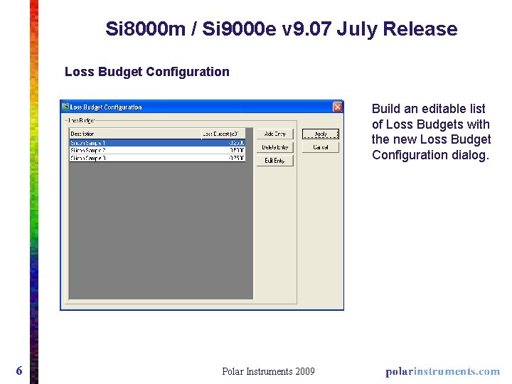 Si 8000 m / Si 9000 e v 9. 07 July Release Loss Budget