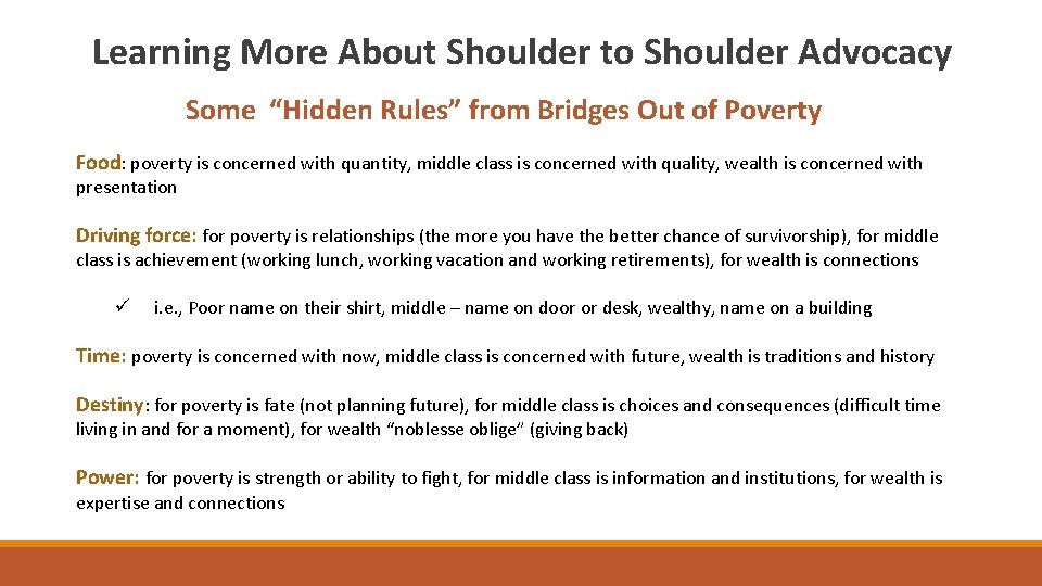 Learning More About Shoulder to Shoulder Advocacy Some “Hidden Rules” from Bridges Out of