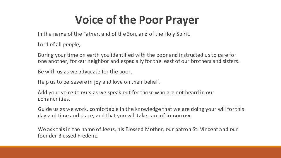 Voice of the Poor Prayer In the name of the Father, and of the