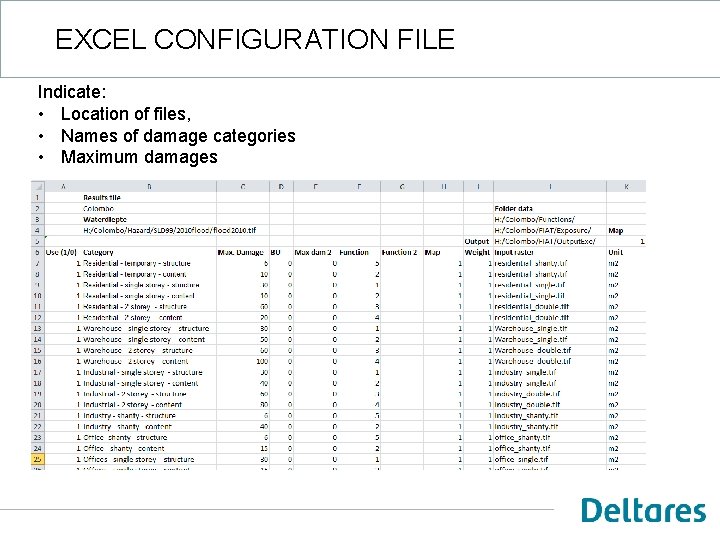 EXCEL CONFIGURATION FILE Indicate: • Location of files, • Names of damage categories •
