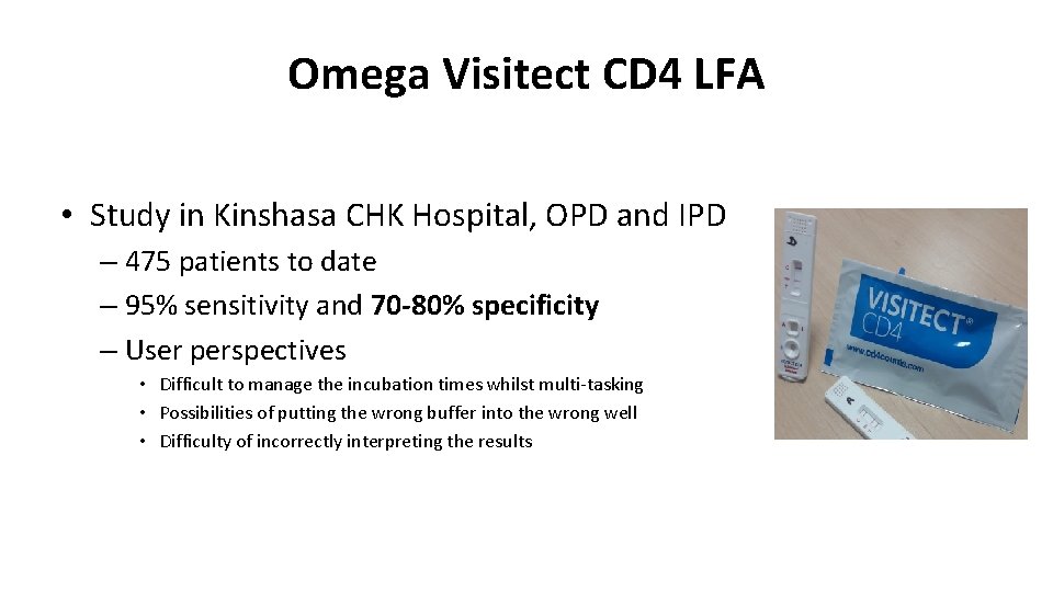 Omega Visitect CD 4 LFA • Study in Kinshasa CHK Hospital, OPD and IPD