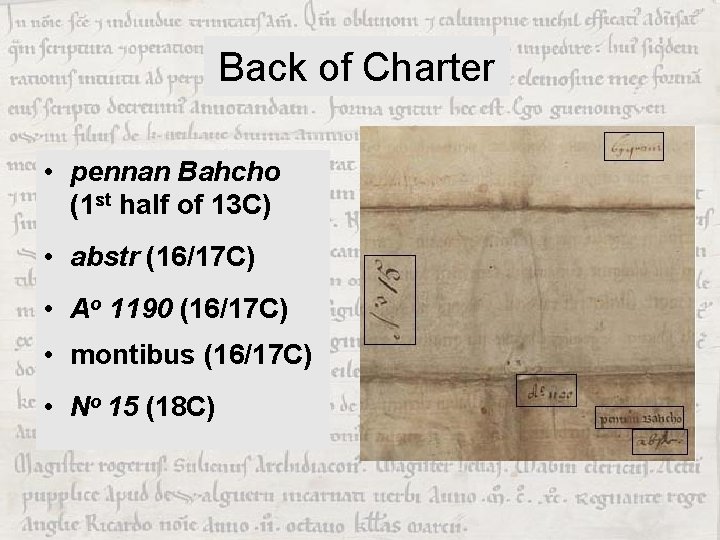 Back of Charter • pennan Bahcho (1 st half of 13 C) • abstr
