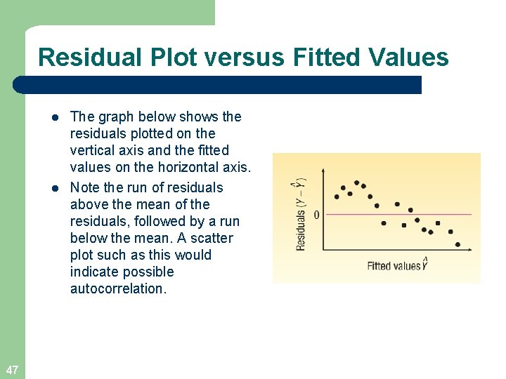 Residual Plot versus Fitted Values l l 47 The graph below shows the residuals