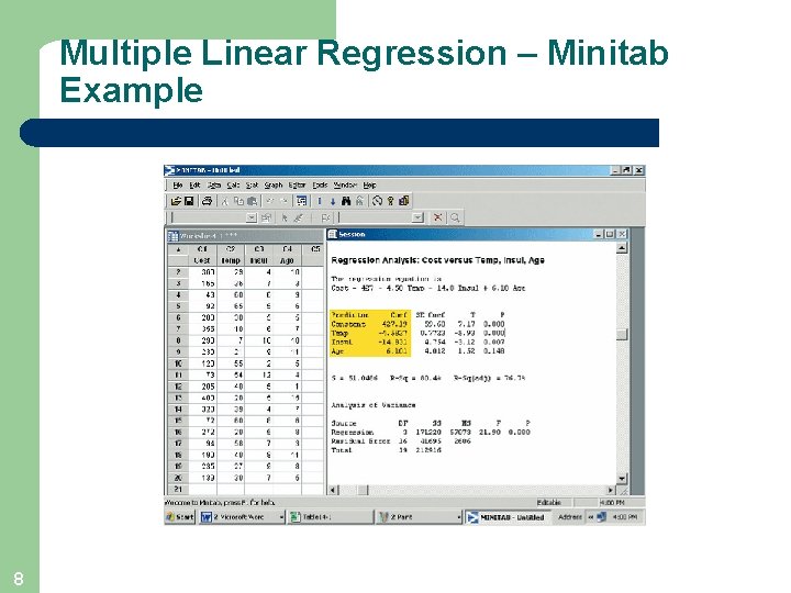 Multiple Linear Regression – Minitab Example 8 