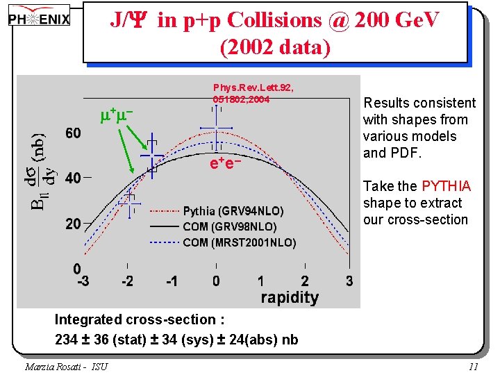 J/Y in p+p Collisions @ 200 Ge. V (2002 data) + – Phys. Rev.