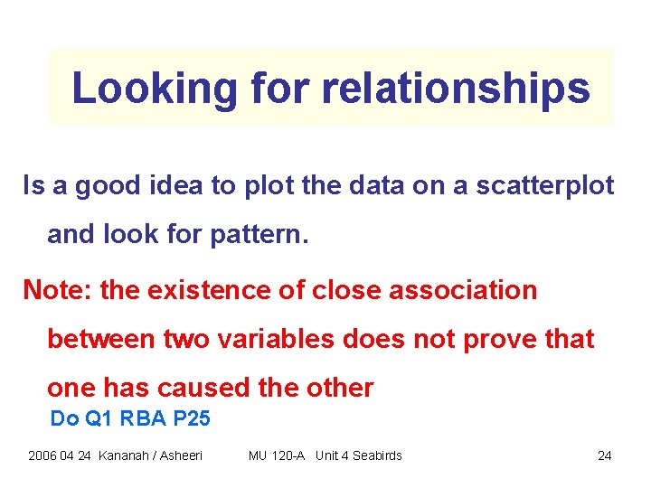 Looking for relationships Is a good idea to plot the data on a scatterplot Looking for relationships Is a good idea to plot the data on a scatterplot