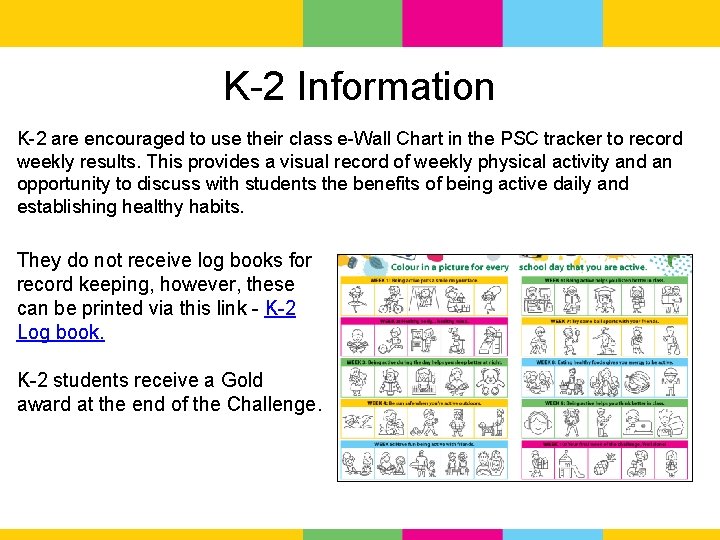 K-2 Information K-2 are encouraged to use their class e-Wall Chart in the PSC