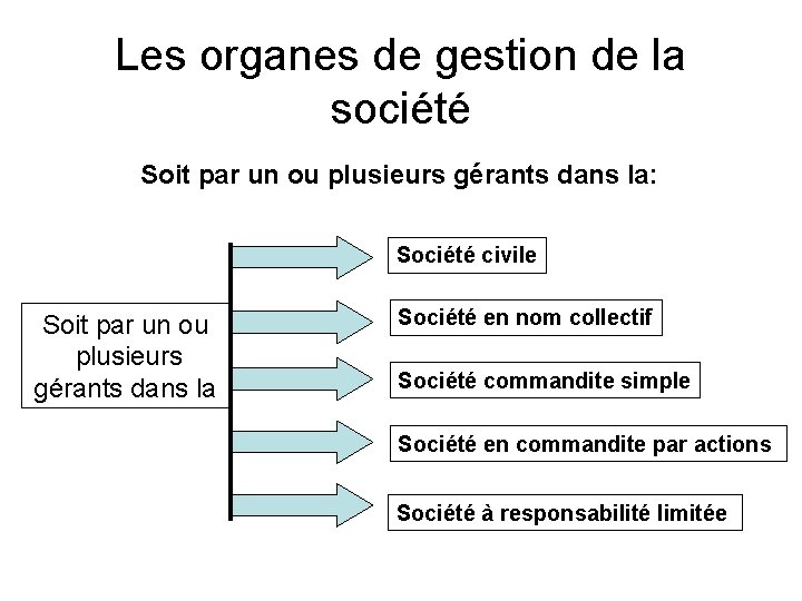 Les organes de gestion de la société Soit par un ou plusieurs gérants dans