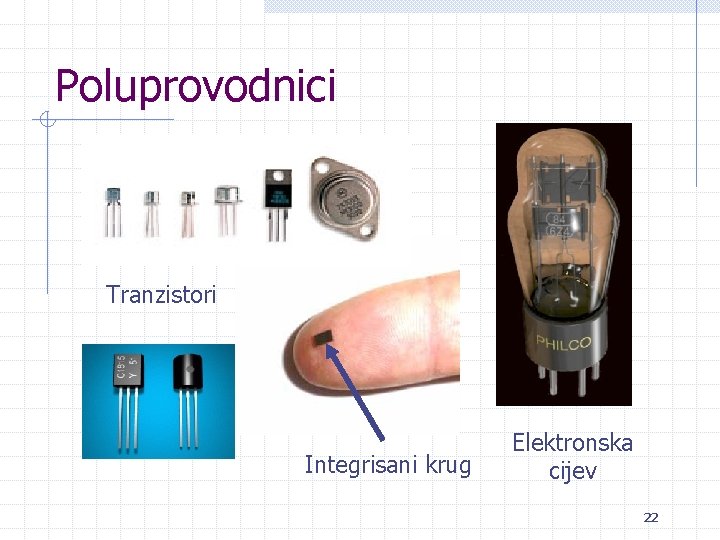 Poluprovodnici Tranzistori Integrisani krug Elektronska cijev 22 