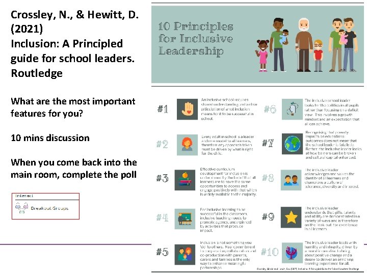 Crossley, N. , & Hewitt, D. (2021) Inclusion: A Principled guide for school leaders.