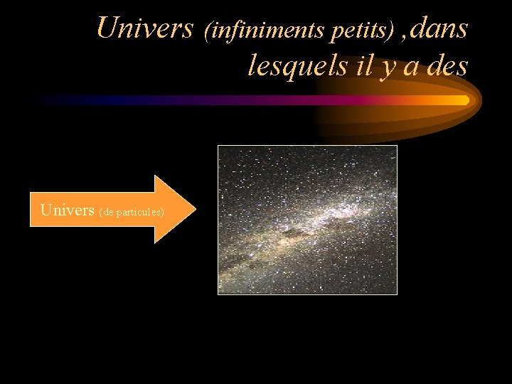 Univers (infiniments petits) , dans lesquels il y a des Univers (de particules) 