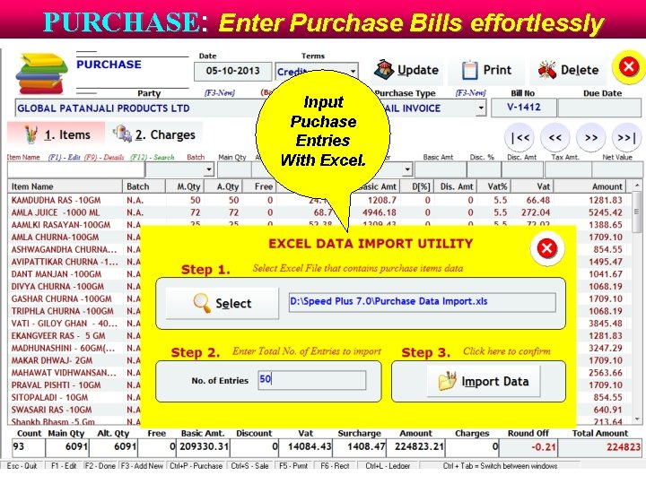 PURCHASE: Enter Purchase Bills effortlessly Input Puchase Entries With Excel. 