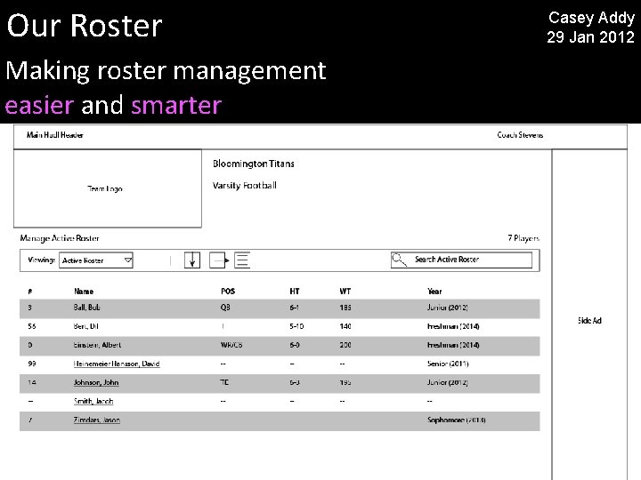 Our Roster Making roster management easier and smarter Casey Addy 29 Jan 2012 