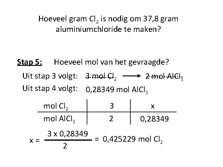 Hoeveel gram Cl 2 is nodig om 37, 8 gram aluminiumchloride te maken? Stap