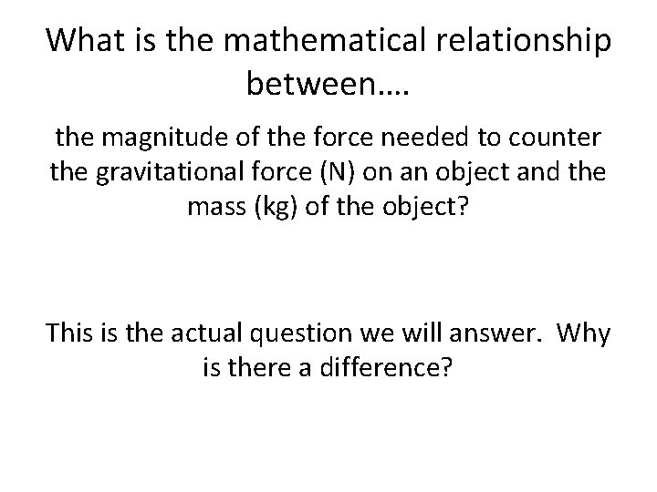 What is the mathematical relationship between…. the magnitude of the force needed to counter